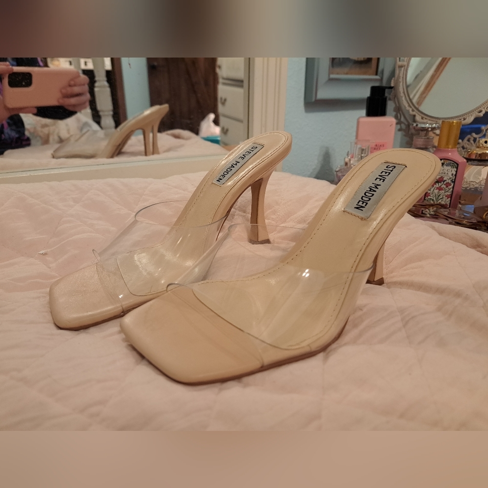Steve Madden Lipa Square Toe Clear heels